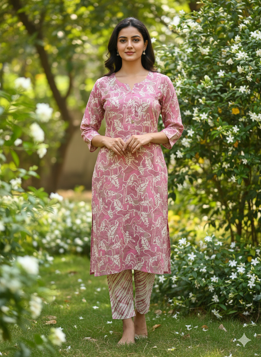 Purple Round Neck Straight Kurta with Pant