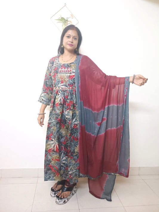 Gray Nayra Modal silk Kurta  set