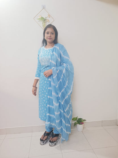 Blue Bandhani  Print  Kurta Set