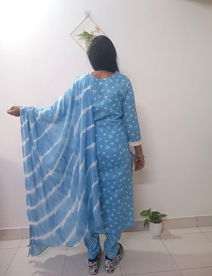 Blue Bandhani  Print  Kurta Set
