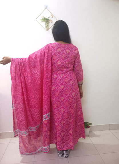 Pink Bandhani Print  Anarkali  Set
