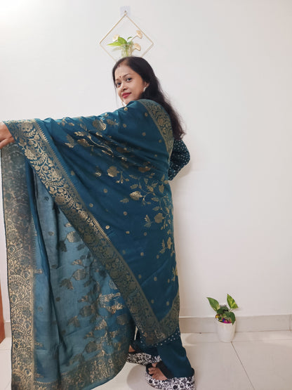 Gaji Silk Bandhani Print Kurti pant Dupatta Pair