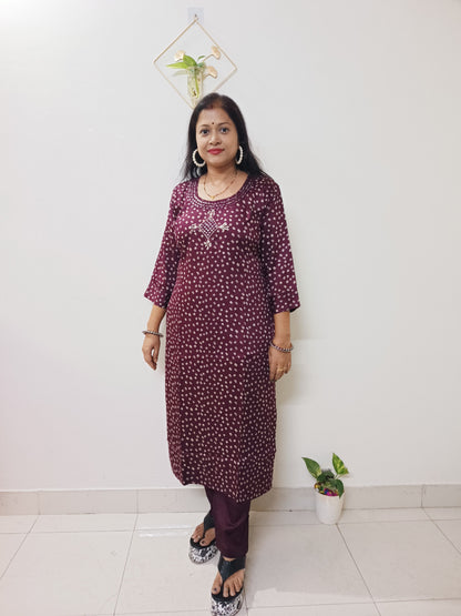 Gaji Silk Bandhani Print Kurti pant Pair