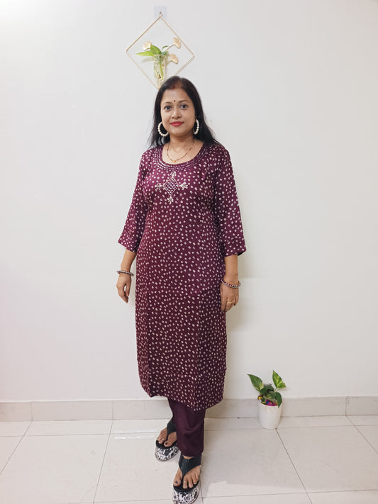 Gaji Silk Bandhani Print Kurti pant Pair