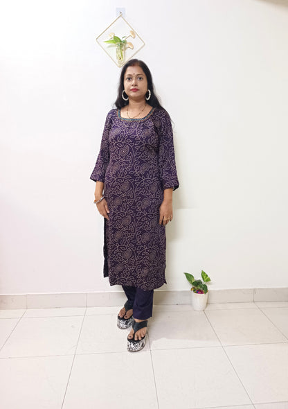 Gaji Silk Bandhani Print Kurti pant Pair