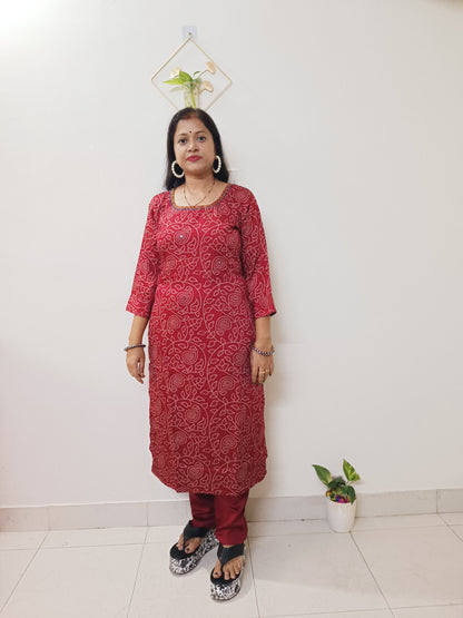 Gaji Silk Bandhani Print Kurti pant Pair