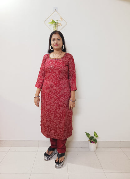 Gaji Silk Bandhani Print Kurti pant Pair