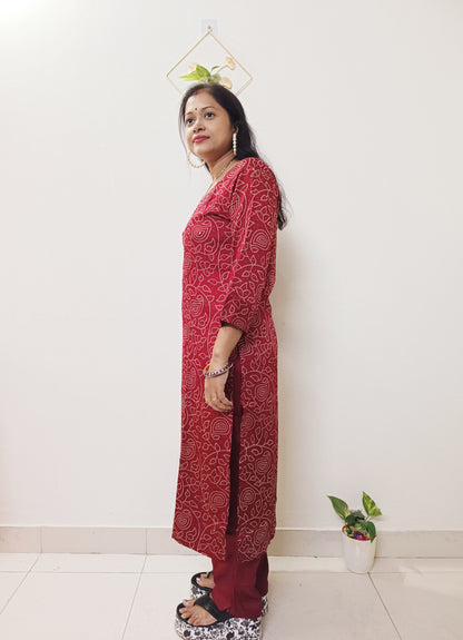 Gaji Silk Bandhani Print Kurti pant Pair