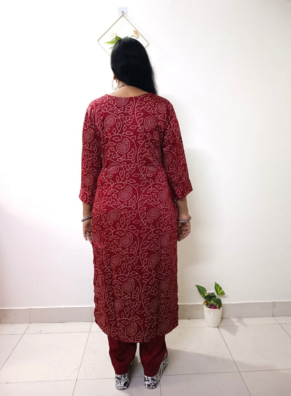 Gaji Silk Bandhani Print Kurti pant Pair