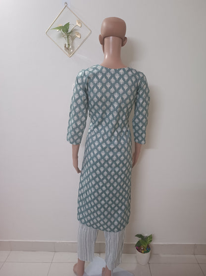 Aqua Blue V-Neck Straight Kurta with Pant