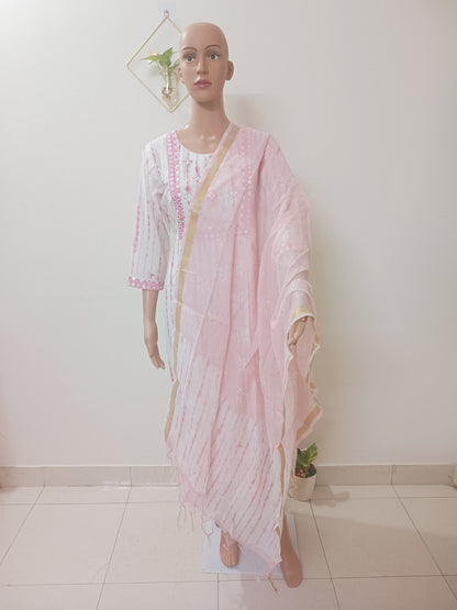 Shibori Anarkali Suit Palazzo With Dupatta