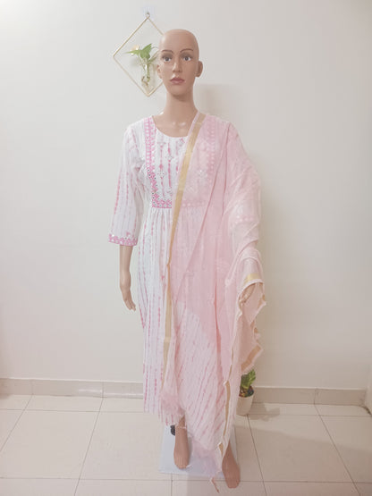 Shibori Anarkali Suit Palazzo With Dupatta