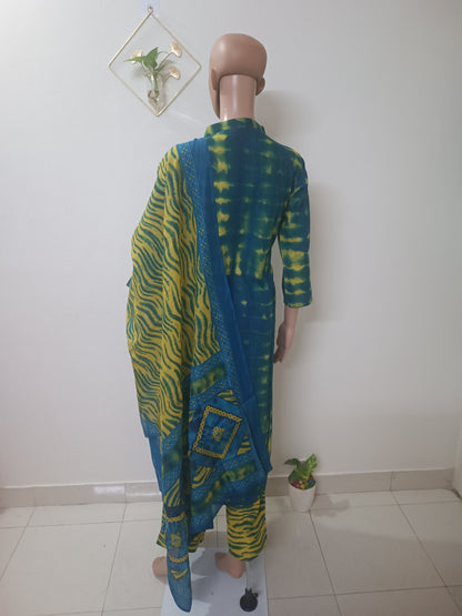Shibori  V Neck Straight Haldi Suit