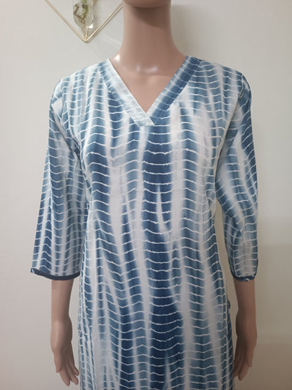 V-Neck Shibori Straight Kurta Palazzos with Dupatta