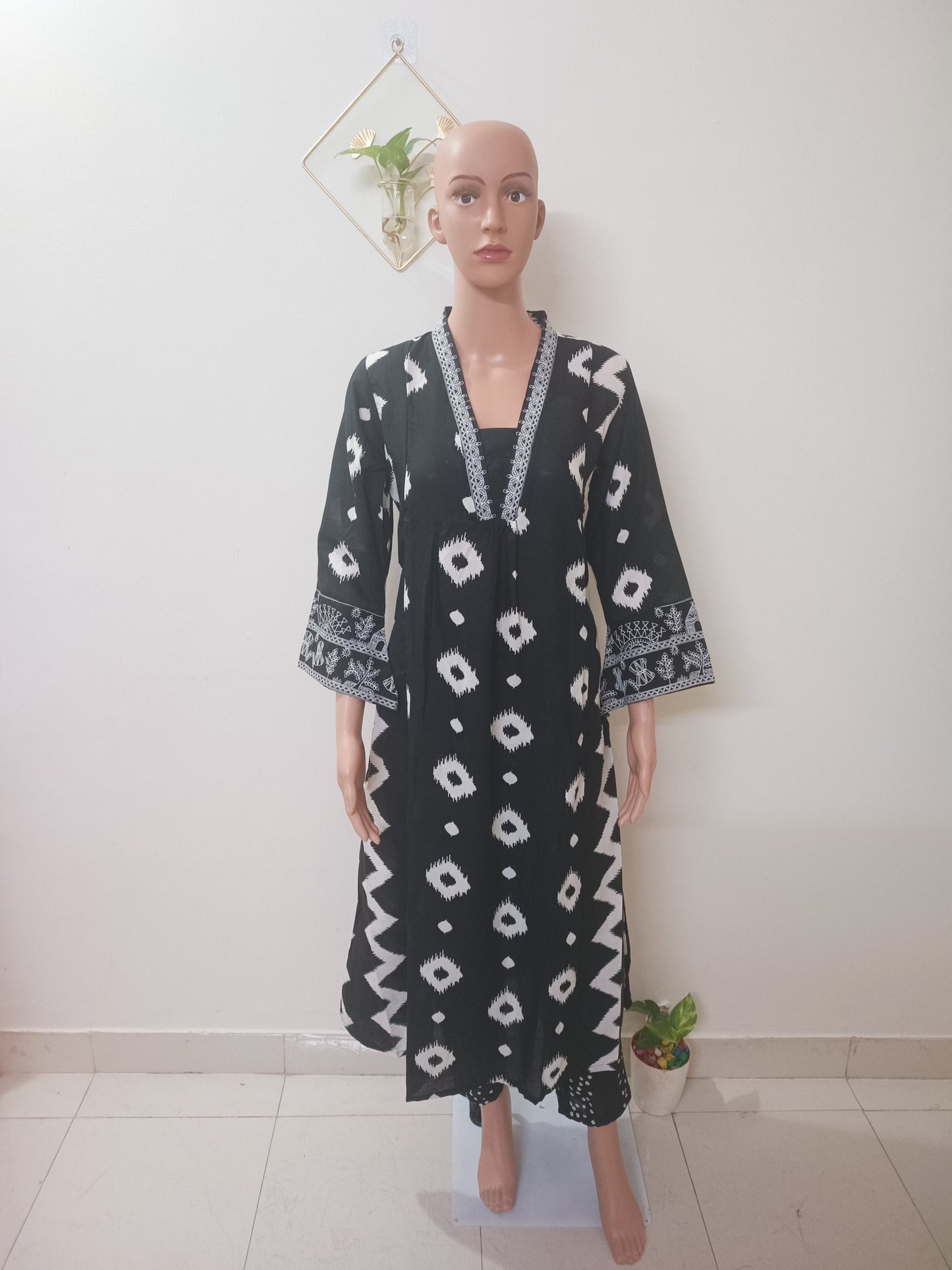 V-Neck A-Line Kurta With Palazzos and Dupatta