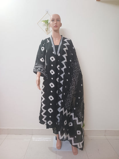 V-Neck A-Line Kurta With Palazzos and Dupatta