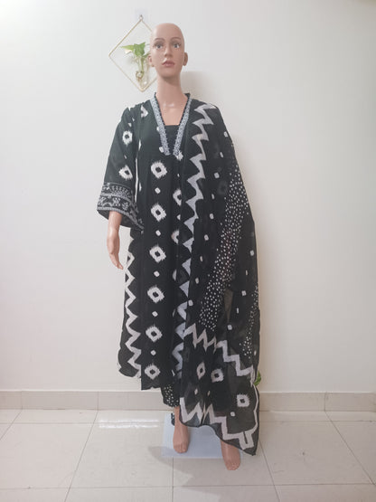 V-Neck A-Line Kurta With Palazzos and Dupatta