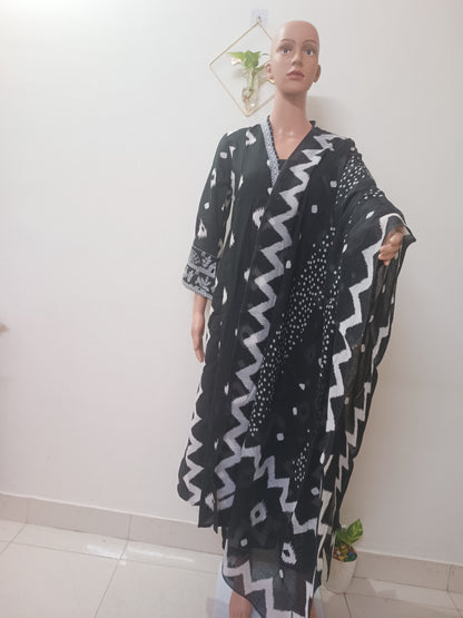 V-Neck A-Line Kurta With Palazzos and Dupatta