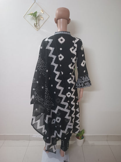 V-Neck A-Line Kurta With Palazzos and Dupatta