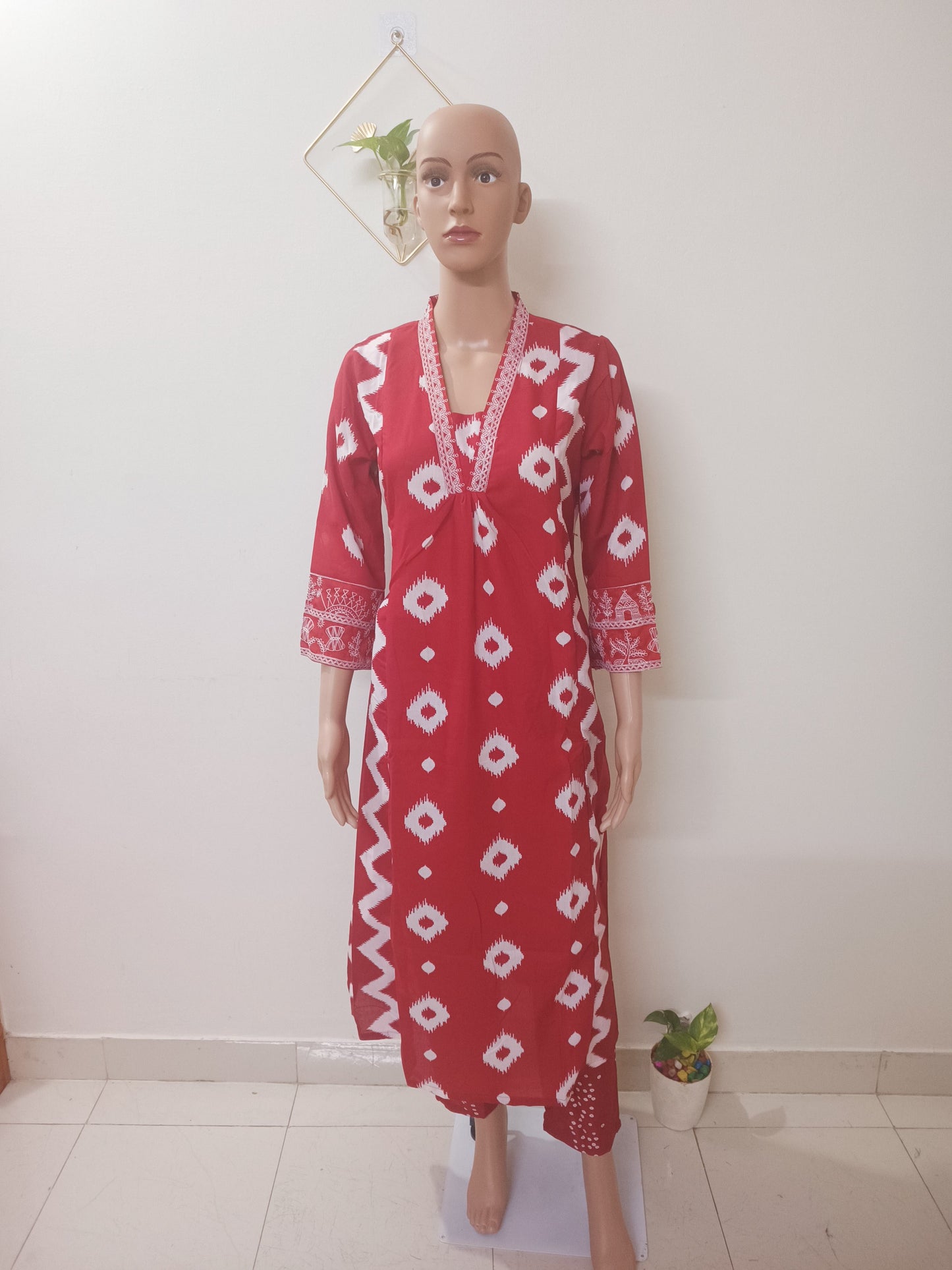 V-Neck A-Line Kurta With Palazzos and Dupatta