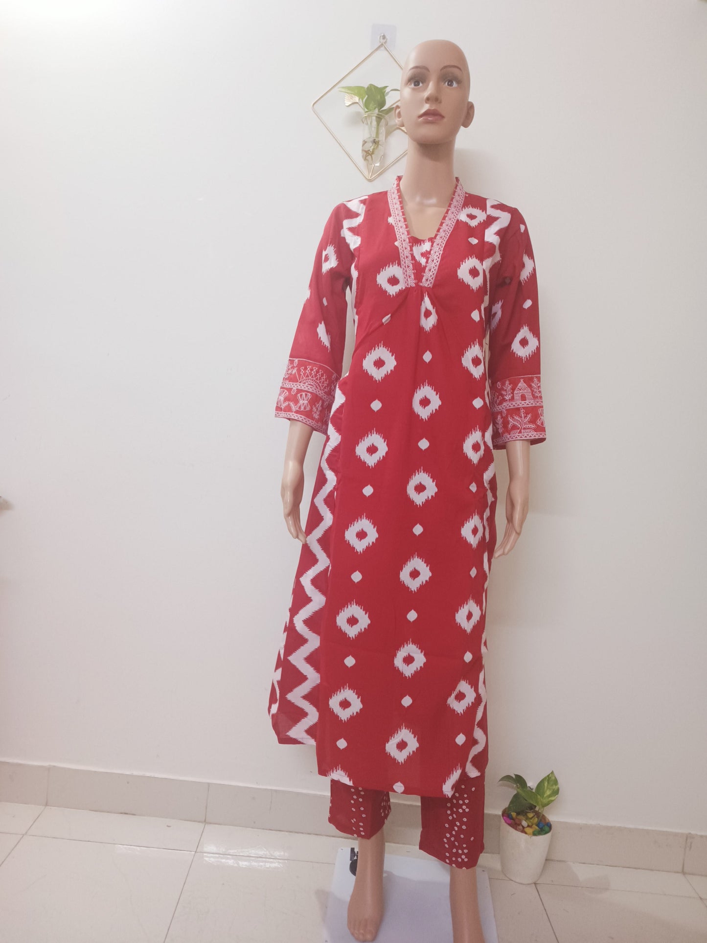 V-Neck A-Line Kurta With Palazzos and Dupatta
