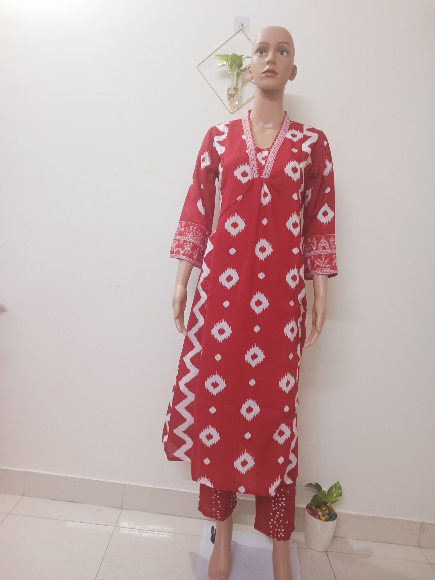 V-Neck A-Line Kurta With Palazzos and Dupatta