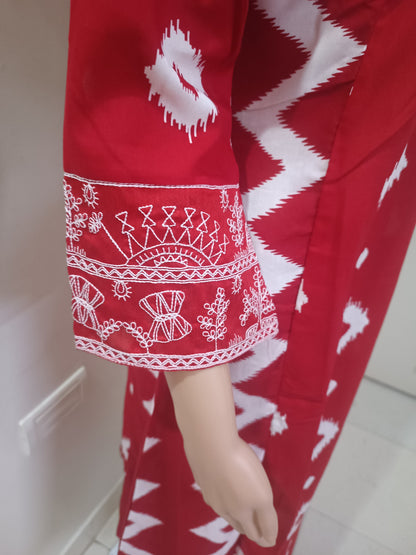 V-Neck A-Line Kurta With Palazzos and Dupatta
