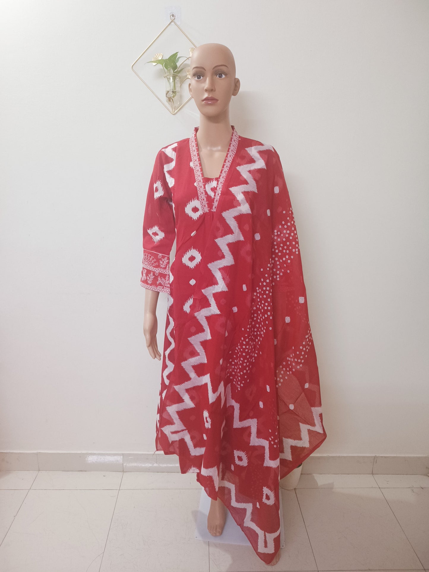 V-Neck A-Line Kurta With Palazzos and Dupatta