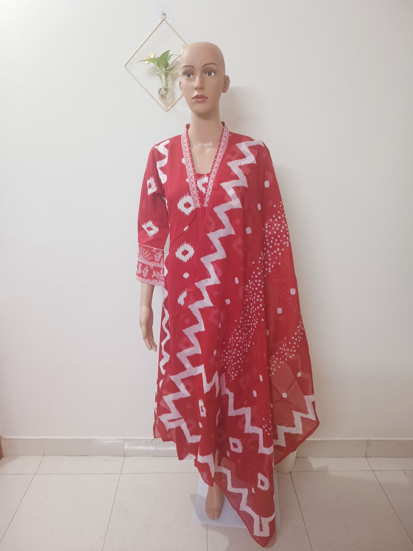 V-Neck A-Line Kurta With Palazzos and Dupatta