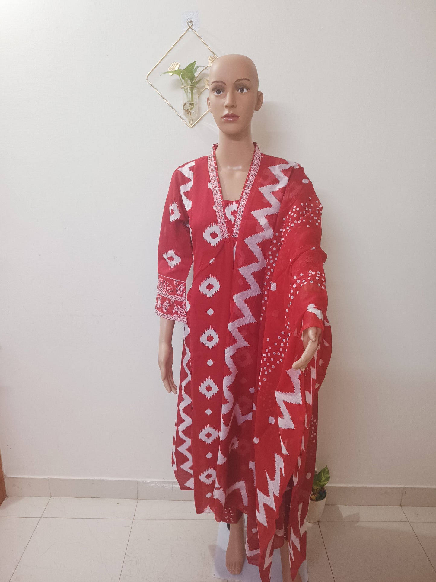 V-Neck A-Line Kurta With Palazzos and Dupatta