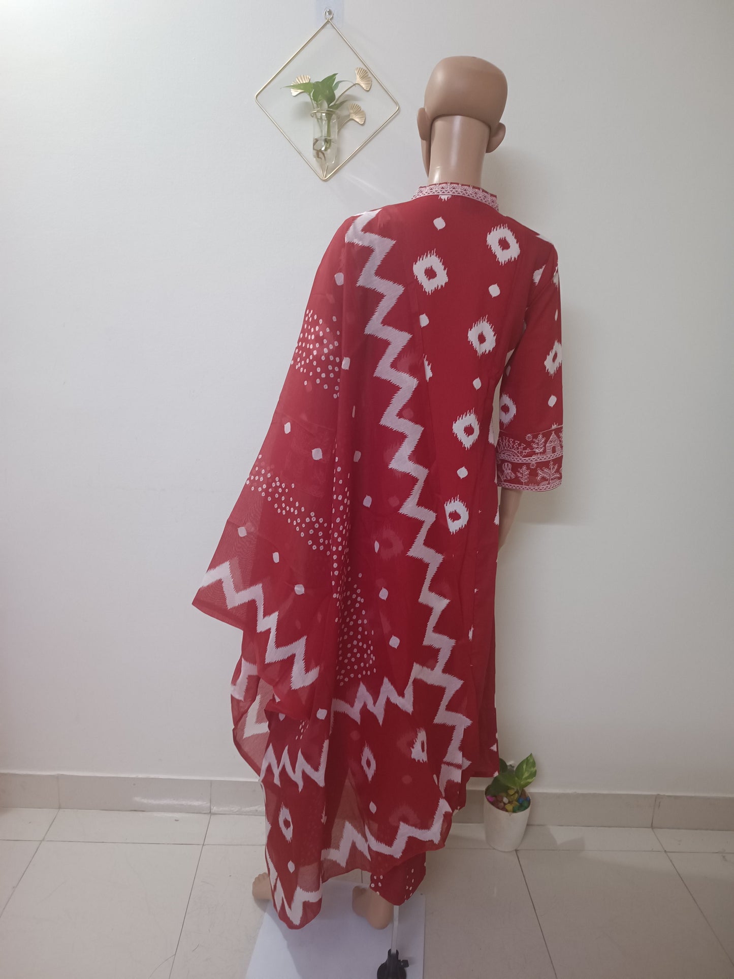 V-Neck A-Line Kurta With Palazzos and Dupatta