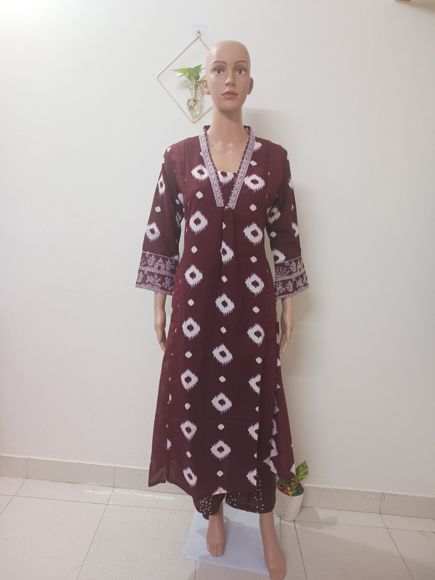 V-Neck A-Line Kurta With Palazzos and Dupatta