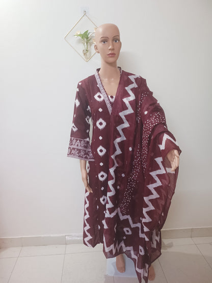 V-Neck A-Line Kurta With Palazzos and Dupatta