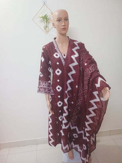 V-Neck A-Line Kurta With Palazzos and Dupatta