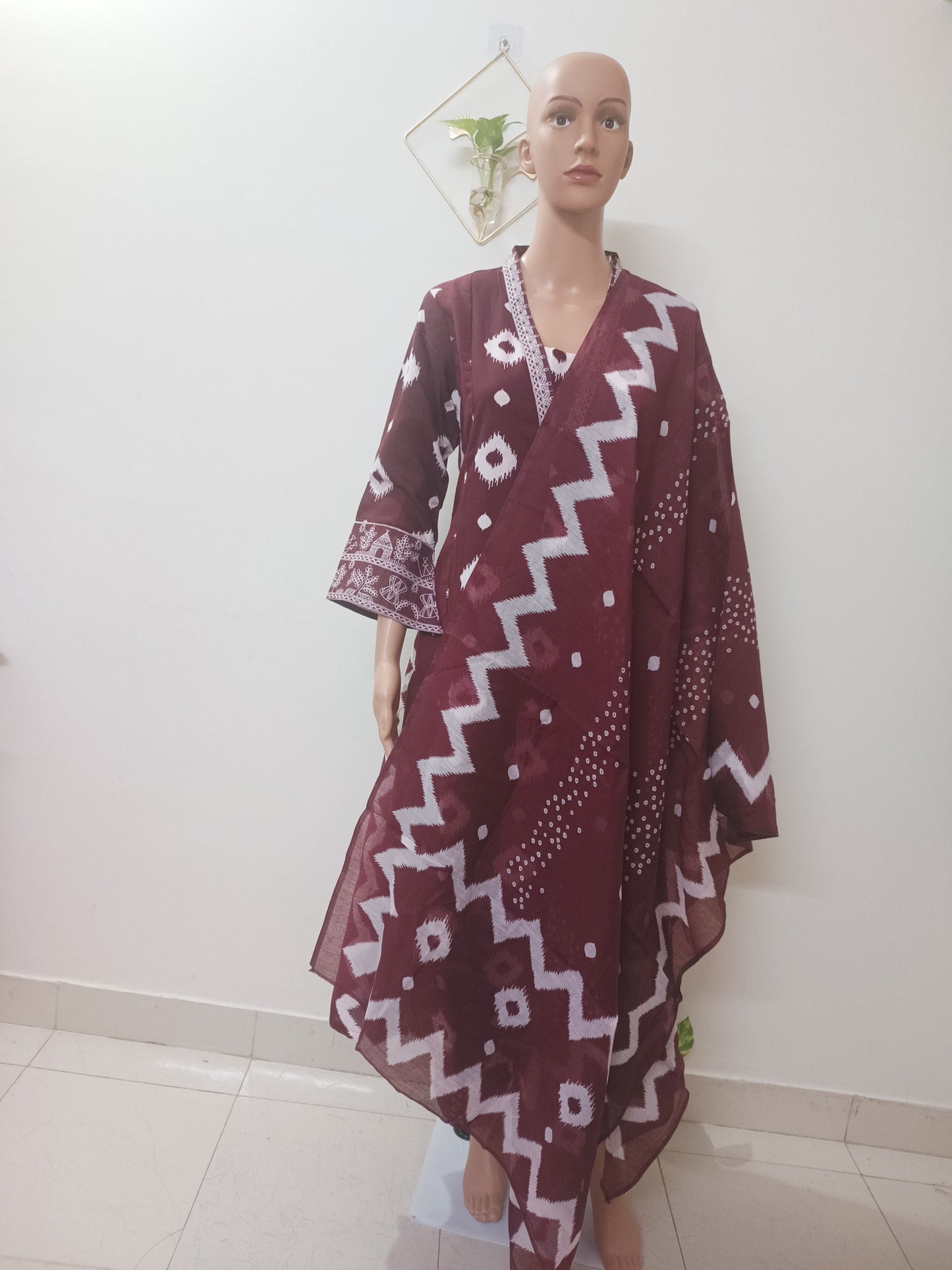 V-Neck A-Line Kurta With Palazzos and Dupatta