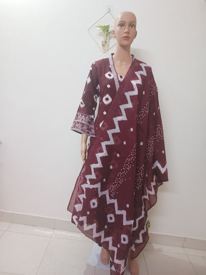 V-Neck A-Line Kurta With Palazzos and Dupatta
