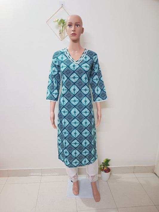 Cotton Bandhani Straight Kurta