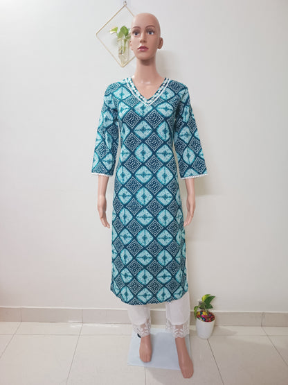 Cotton Bandhani Straight Kurta