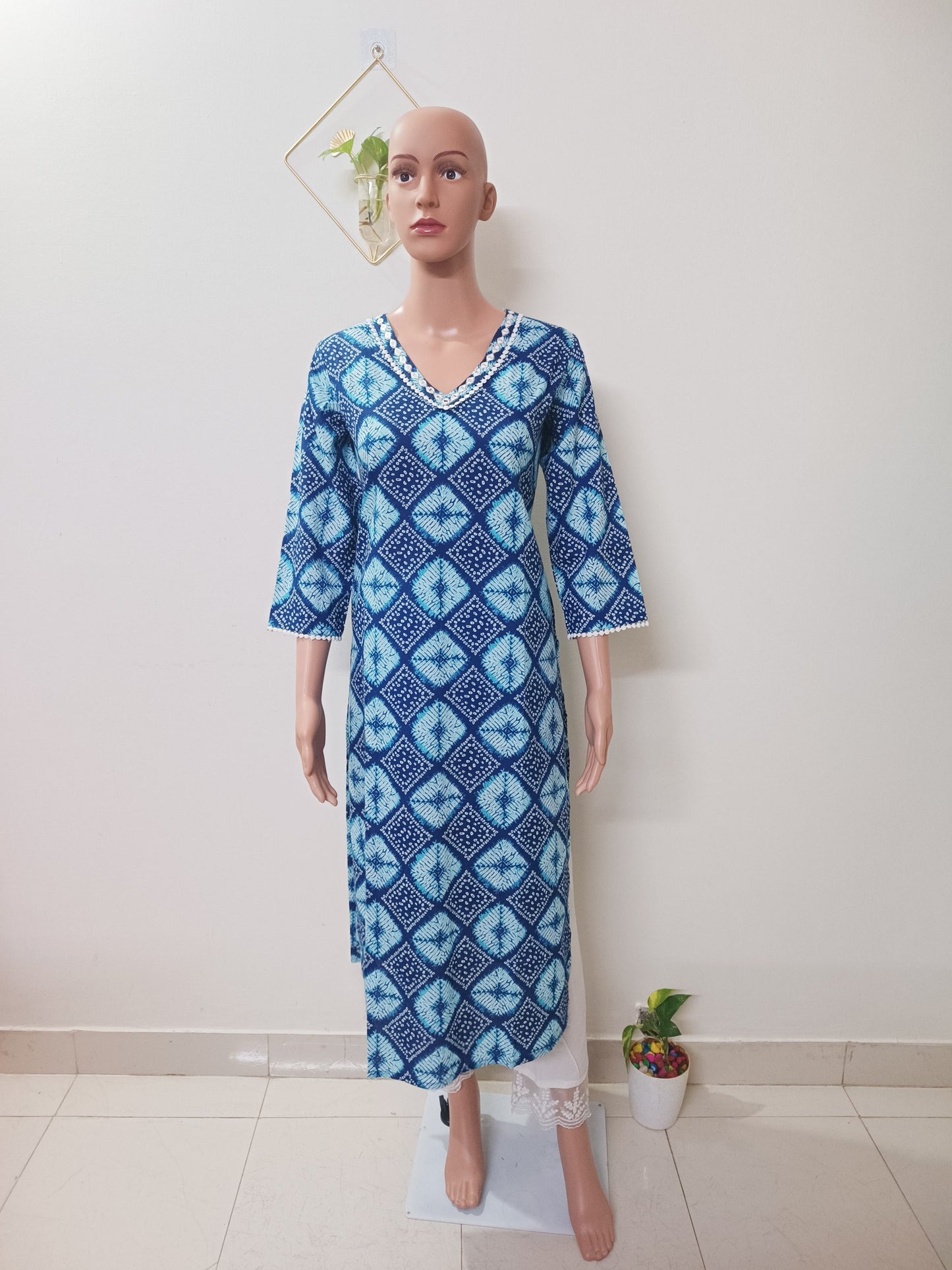 Cotton Bandhani Straight Kurta