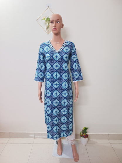 Cotton Bandhani Straight Kurta