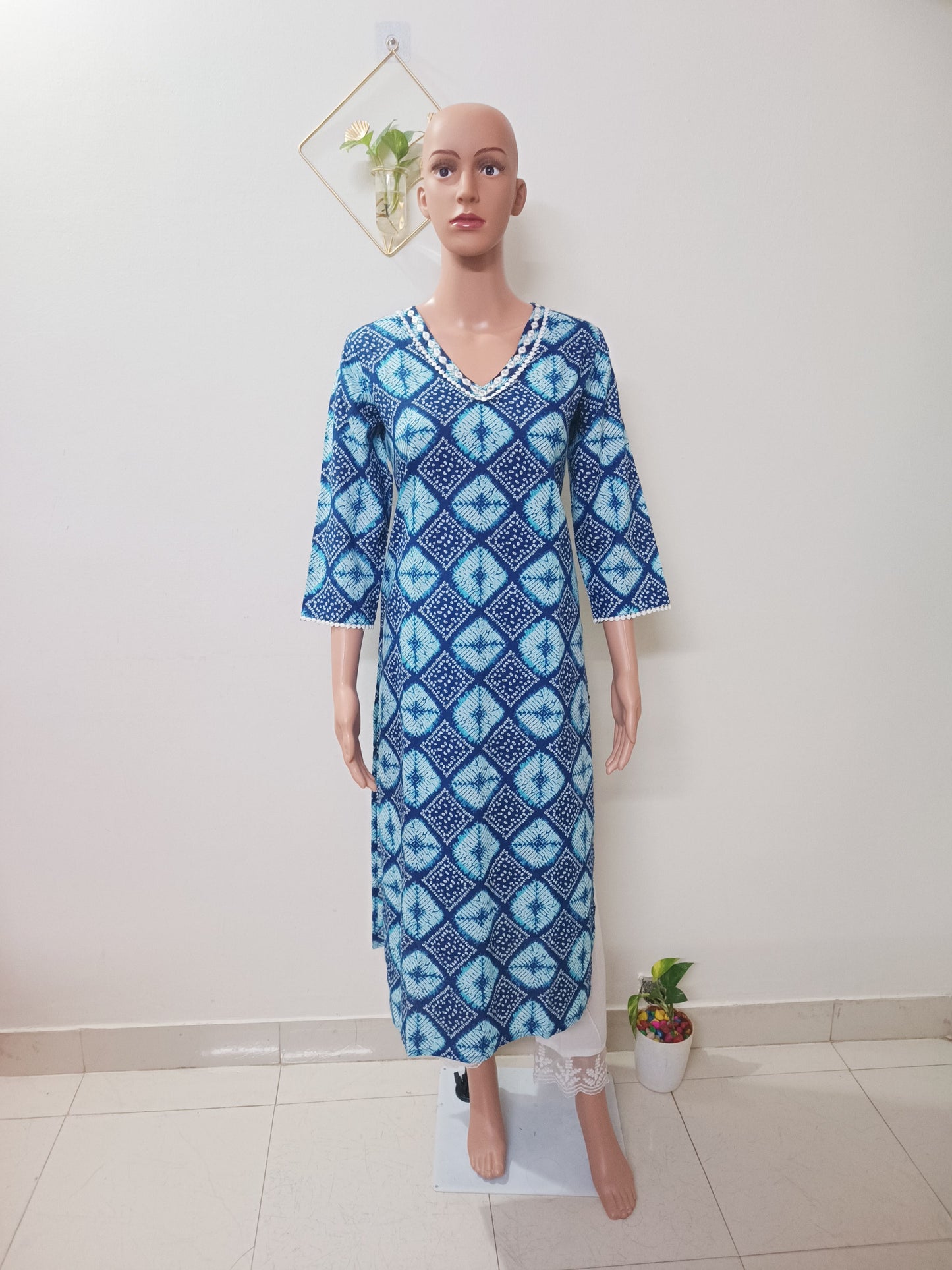Cotton Bandhani Straight Kurta