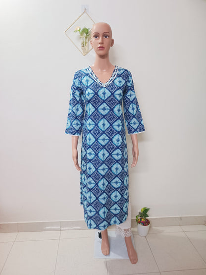 Cotton Bandhani Straight Kurta