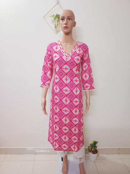 Cotton Bandhani Straight Kurta