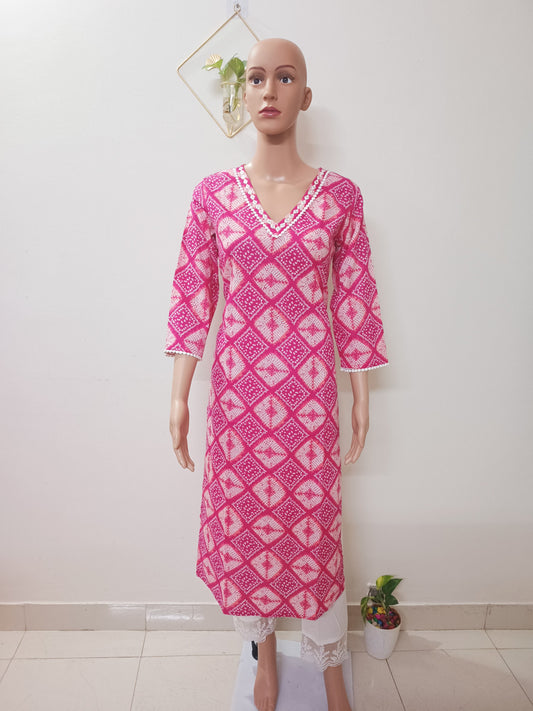 Cotton Bandhani Straight Kurta