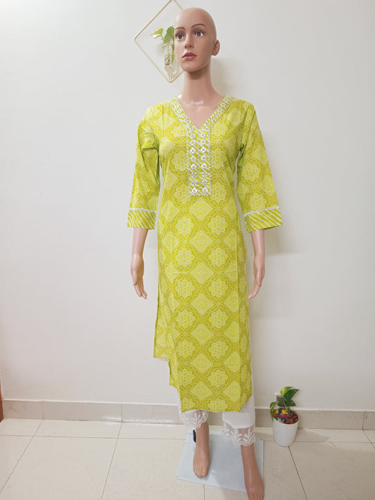 Cotton Bandhani Straight Kurta