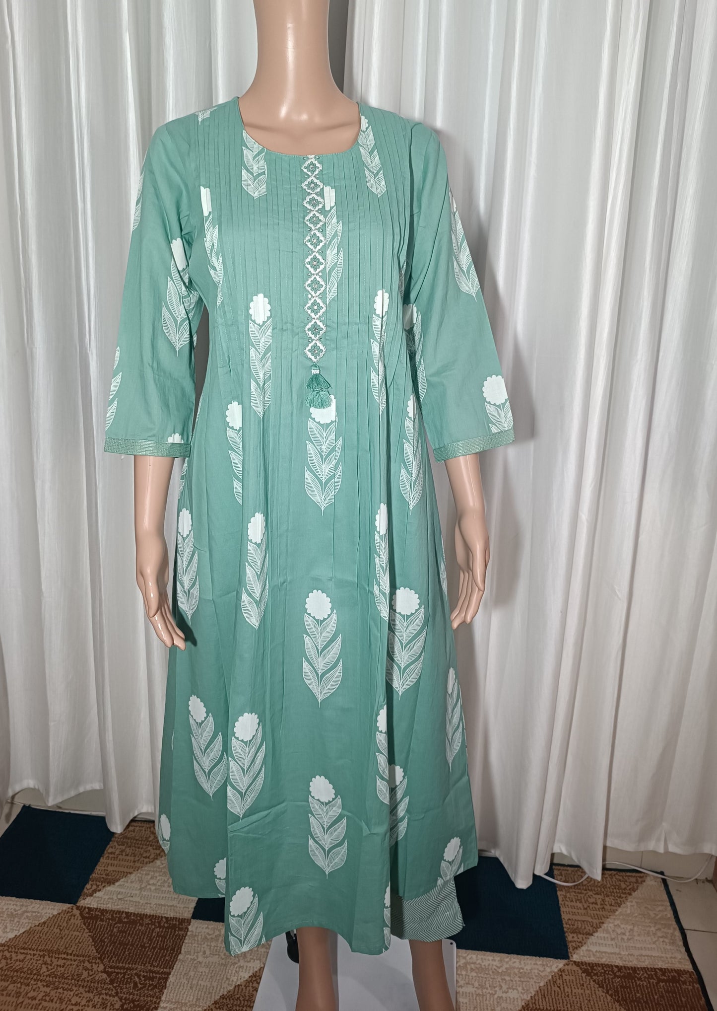 Cotton Embroidered A-Line Suit