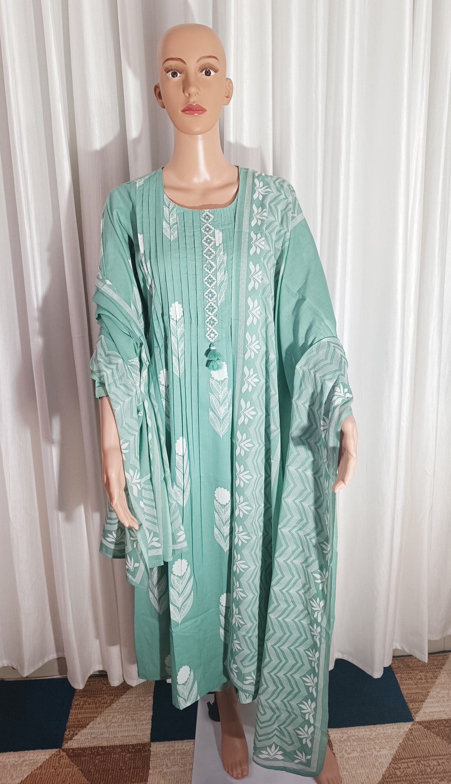 Cotton Embroidered A-Line Suit