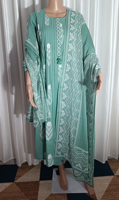Cotton Embroidered A-Line Suit