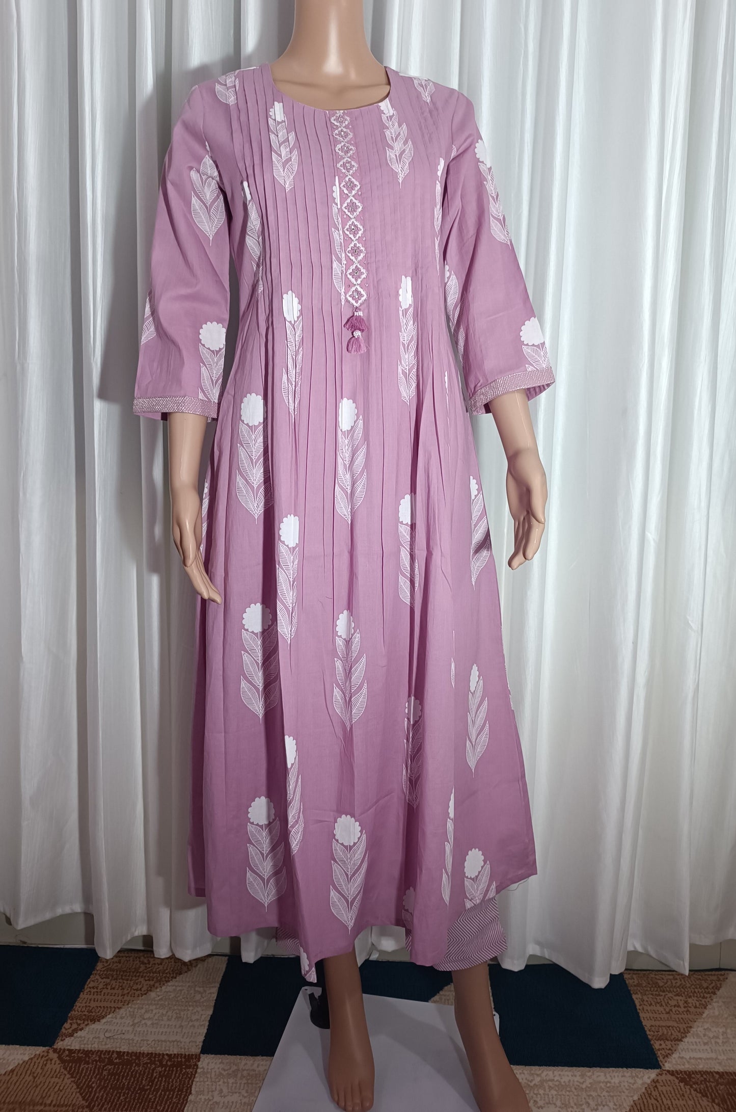 Cotton Embroidered A-Line Suit