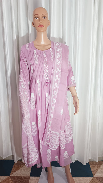 Cotton Embroidered A-Line Suit